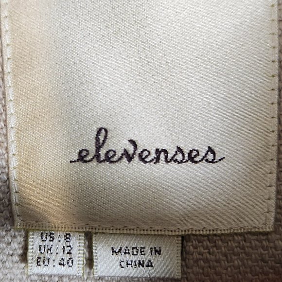 Elevenses Anthropologie Peacoat Womens 8 Beige Linen Embroidered Artsy Retro - Picture 8 of 12